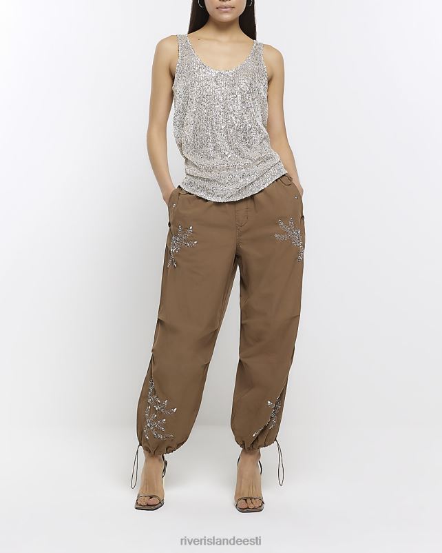 kehakate pruun naised River Island kaunistatud langevarjupüksid 44TLL1684