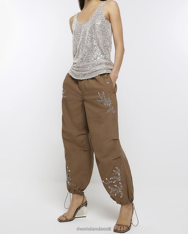 kehakate pruun naised River Island kaunistatud langevarjupüksid 44TLL1684