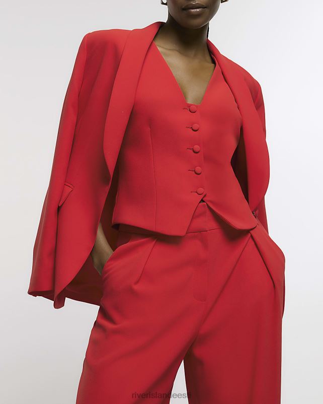 kehakate punane naised River Island plisseeritud laia säärega püksid 44TLL973