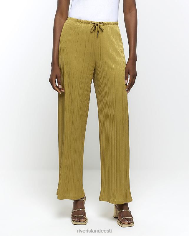 kehakate roheline naised River Island plisse laia säärega püksid 44TLL4032