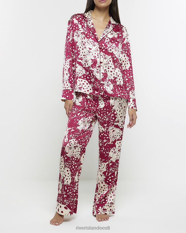 kehakate roosa naised River Island satiinist loomamustriga pidžaamapüksid 44TLL571