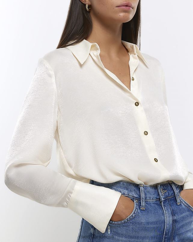 kehakate beež naised River Island ülisuur satiinist pikkade varrukatega särk 44TLL1370