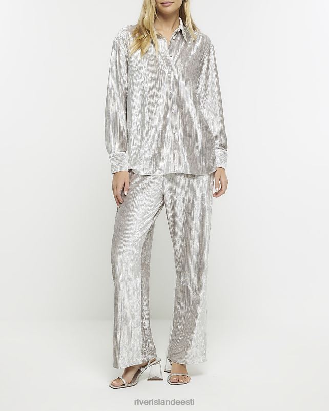 kehakate hõbedane naised River Island purustatud sametist pikkade varrukatega särk 44TLL4173