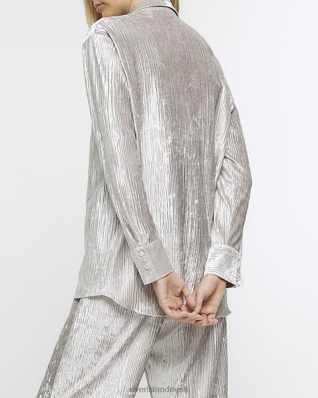 kehakate hõbedane naised River Island purustatud sametist pikkade varrukatega särk 44TLL4173