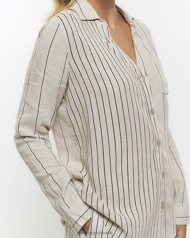 kehakate kivi naised River Island triibuline pikkade varrukatega linane särk 44TLL1243