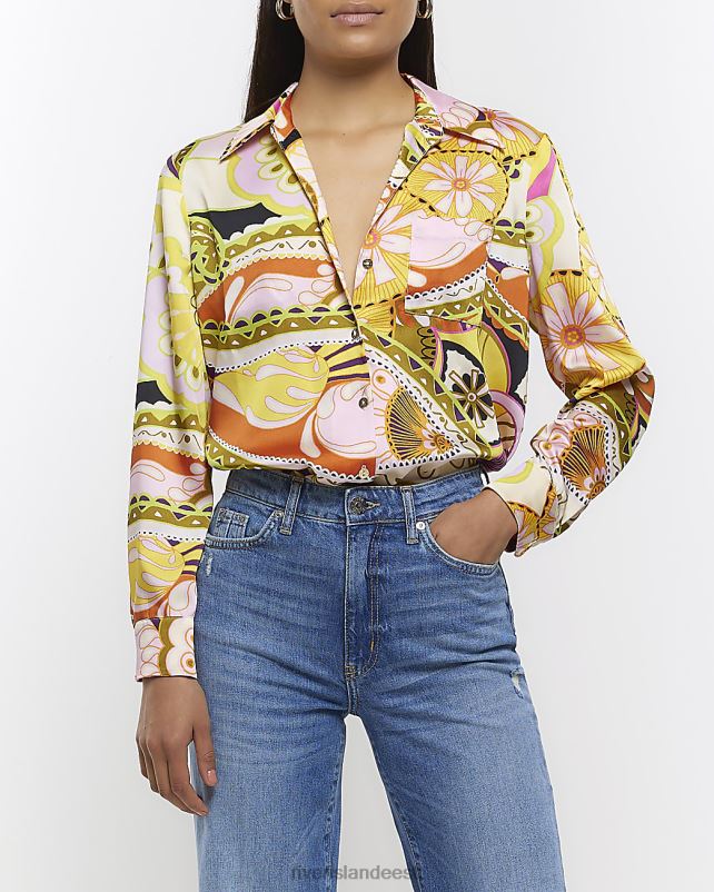 kehakate kollane naised River Island satiinist lilleline särk 44TLL1309