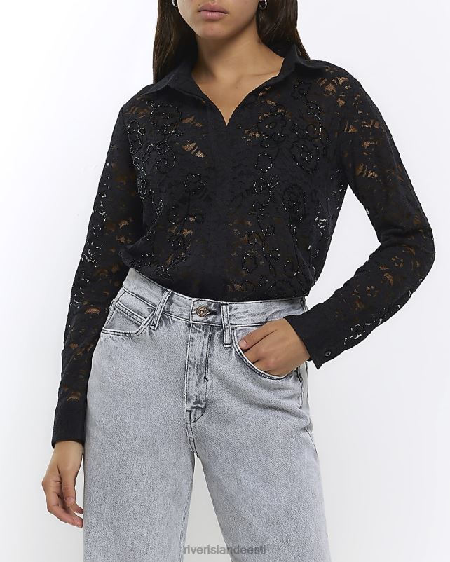 kehakate must naised River Island pitsist helmestega särk 44TLL293