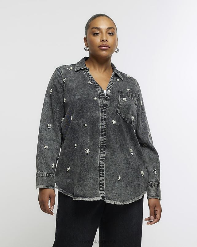 kehakate must naised River Island pluss teksakaunistusega särk 44TLL5117