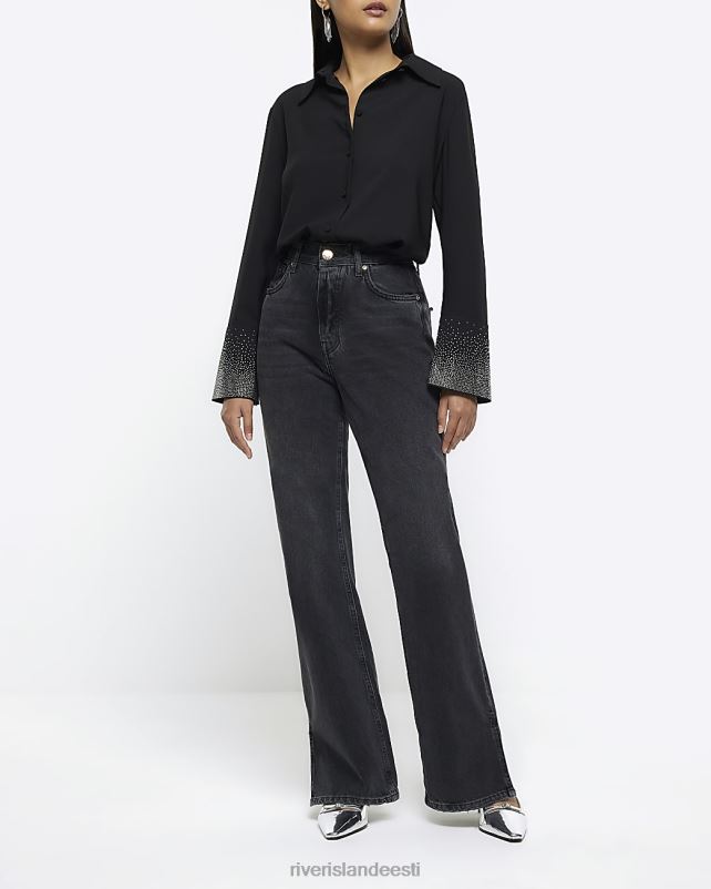 kehakate must naised River Island satiinist diamante mansetiga särk 44TLL4210