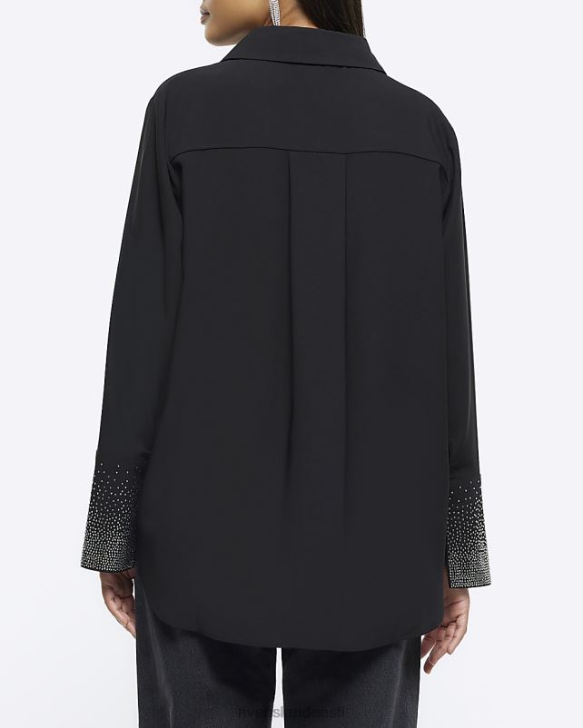 kehakate must naised River Island satiinist diamante mansetiga särk 44TLL4210