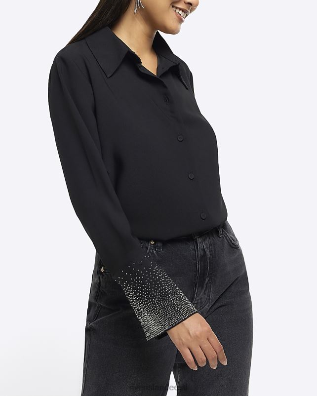 kehakate must naised River Island satiinist diamante mansetiga särk 44TLL4210