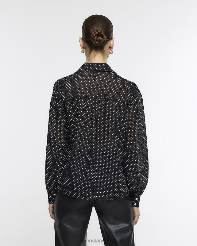 kehakate must naised River Island täpikarva lipsuga särk 44TLL194