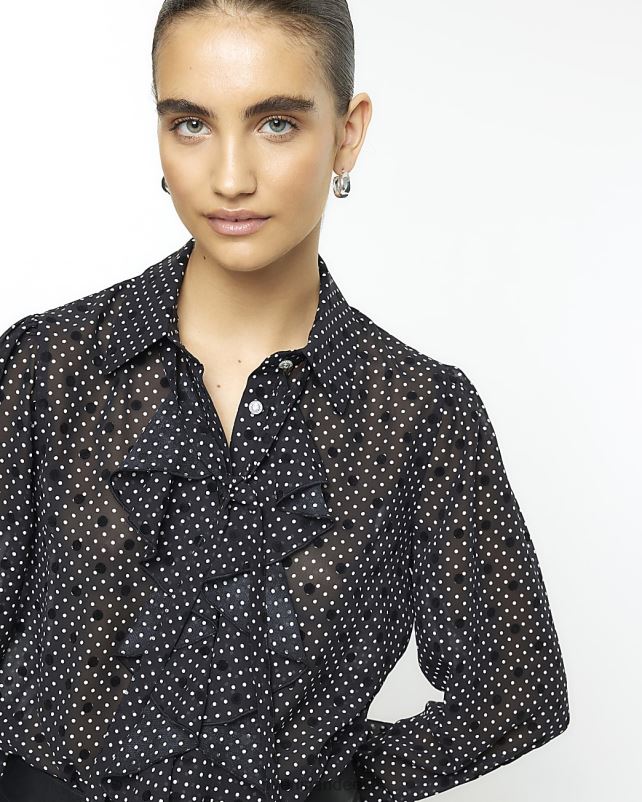 kehakate must naised River Island täpikarva lipsuga särk 44TLL194