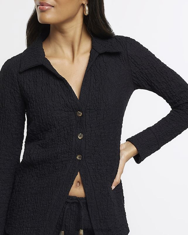 kehakate must naised River Island tekstuurne pikkade varrukatega särk 44TLL692