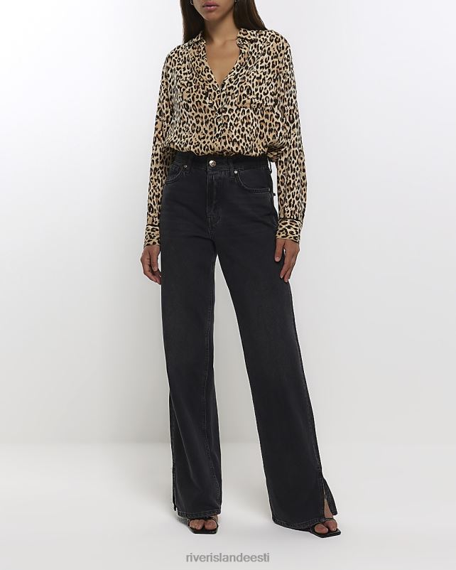 kehakate pruun naised River Island loomamustriga avatud kaelusega särk 44TLL274