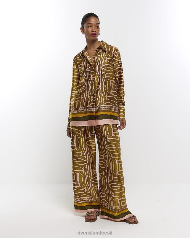 kehakate pruun naised River Island mustriga satiinist pikkade varrukatega särk 44TLL1372