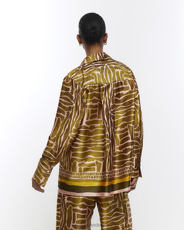 kehakate pruun naised River Island mustriga satiinist pikkade varrukatega särk 44TLL1372