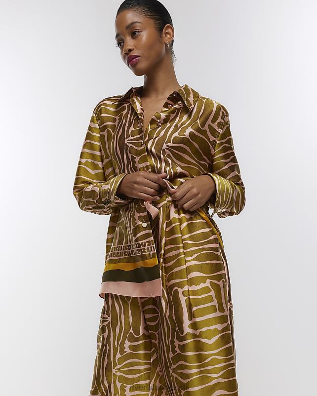 kehakate pruun naised River Island mustriga satiinist pikkade varrukatega särk 44TLL1372