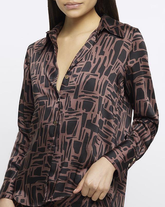 kehakate pruun naised River Island satiin abstraktse trükiga särk 44TLL1373