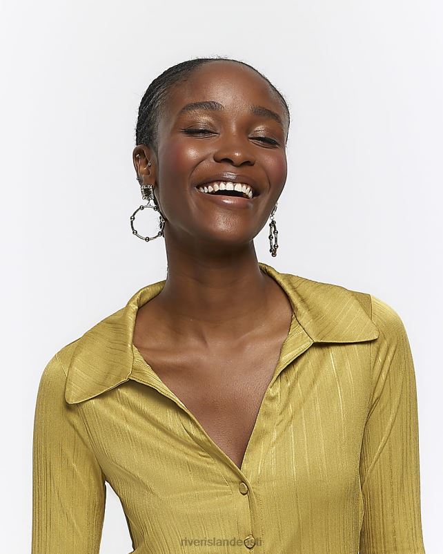 kehakate roheline naised River Island pikkade varrukatega plisse slinky särk 44TLL647