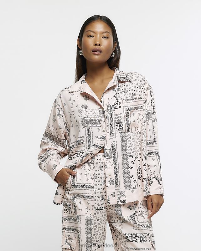 kehakate roosa naised River Island Petite Paisley pikkade varrukatega särk 44TLL5291