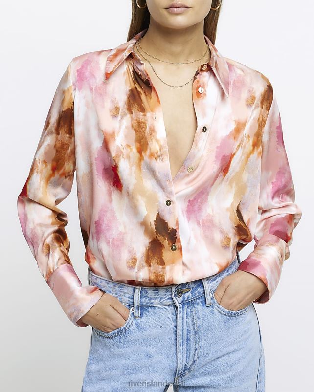 kehakate roosa naised River Island satiin abstraktne ülisuur särk 44TLL1379