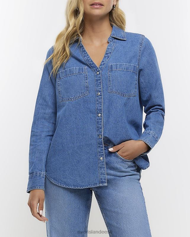 kehakate sinine naised River Island denim pikkade varrukatega särk 44TLL4599