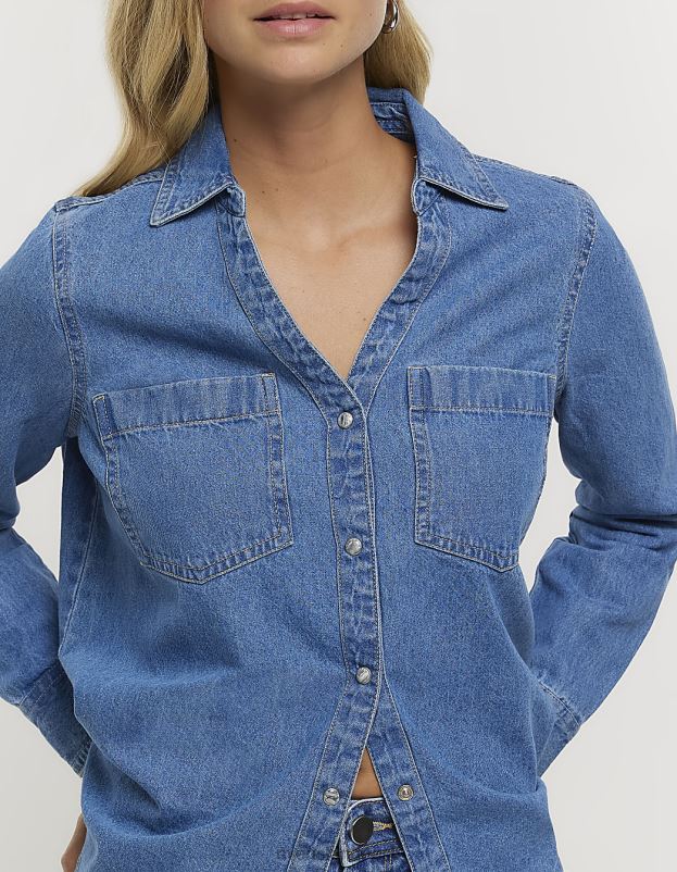 kehakate sinine naised River Island denim pikkade varrukatega särk 44TLL4599