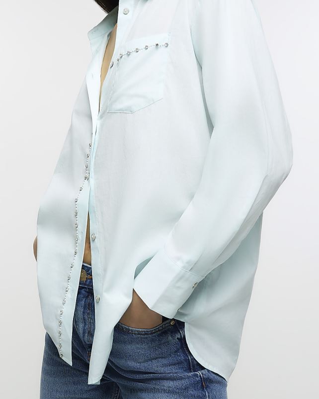 kehakate sinine naised River Island kaunistatud pikkade varrukatega särk 44TLL1584