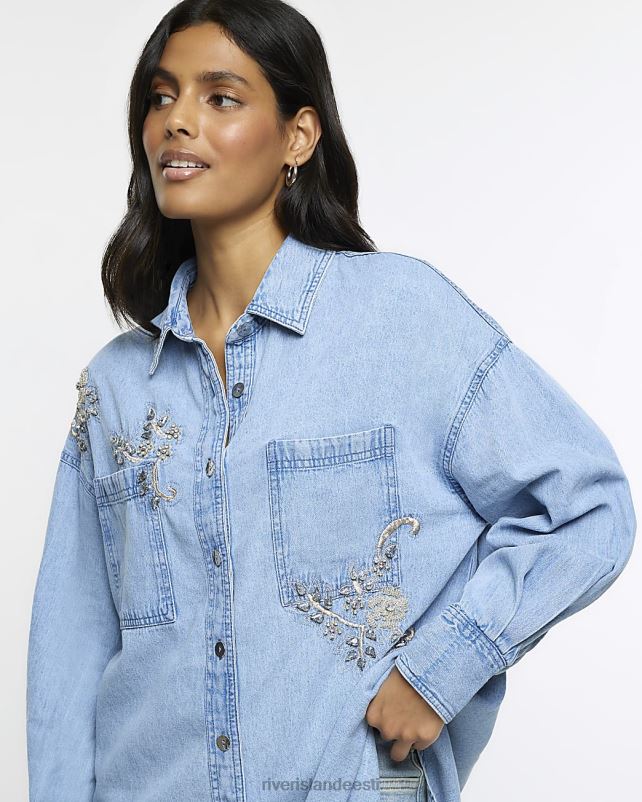 kehakate sinine naised River Island kaunistatud teksasärk 44TLL3839