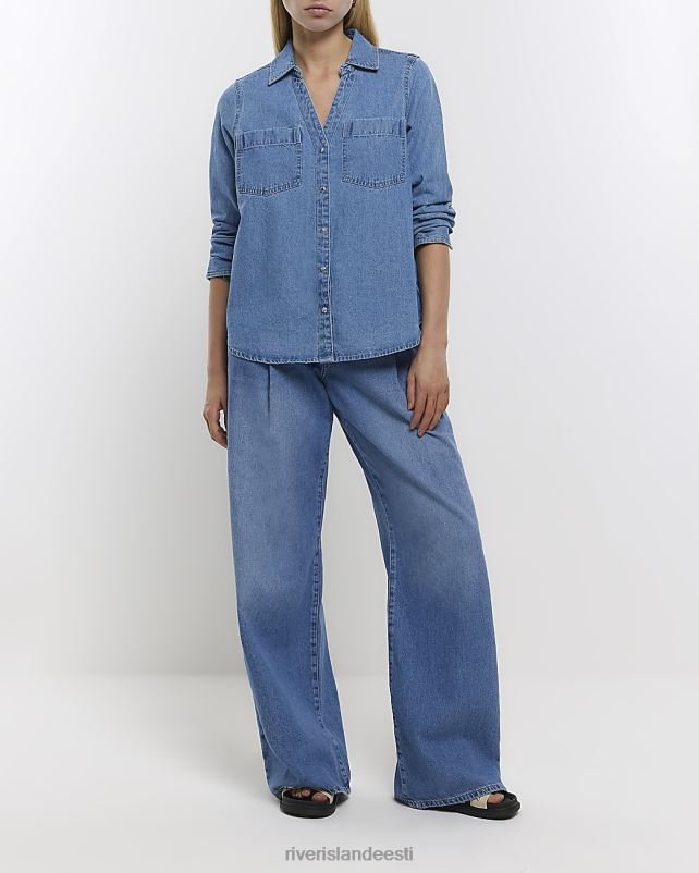 kehakate sinine naised River Island pikk pikkade varrukatega teksasärk 44TLL5278