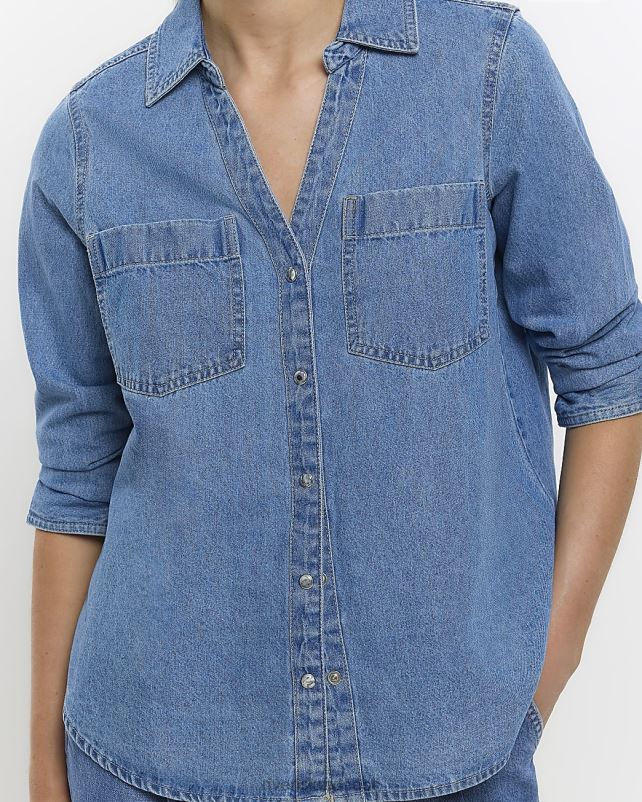 kehakate sinine naised River Island pikk pikkade varrukatega teksasärk 44TLL5278