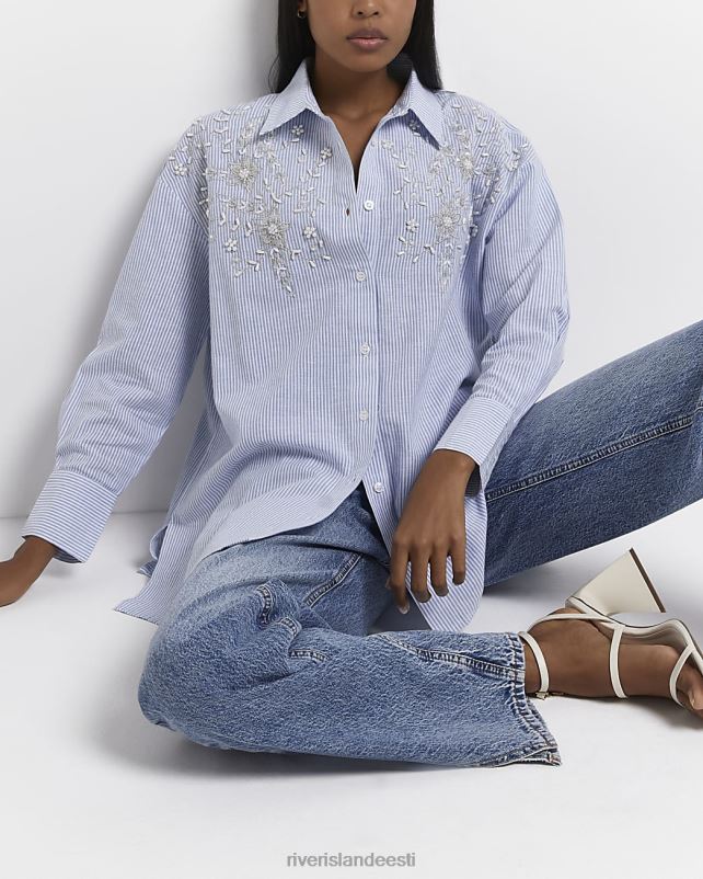 kehakate sinine naised River Island tikitud triibuline särk 44TLL5016