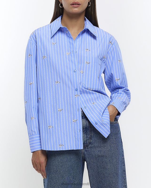 kehakate sinine naised River Island triibuga tikitud särk 44TLL318