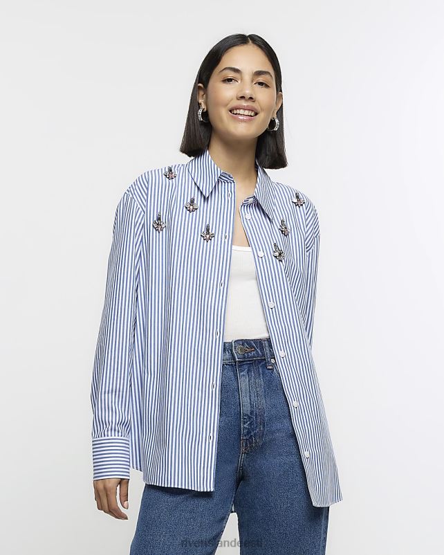 kehakate sinine naised River Island triibulise kaunistusega särk 44TLL4198