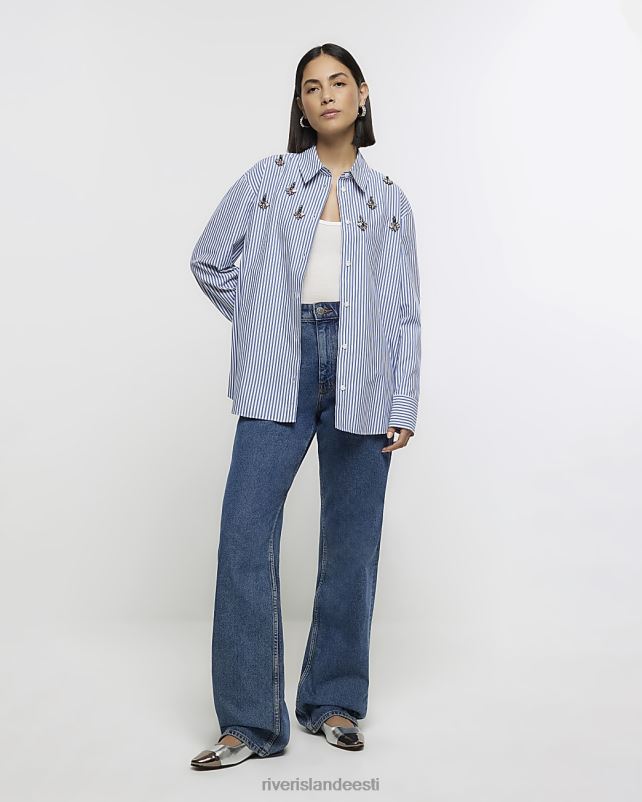 kehakate sinine naised River Island triibulise kaunistusega särk 44TLL4198