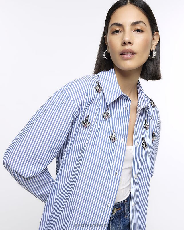 kehakate sinine naised River Island triibulise kaunistusega särk 44TLL4198