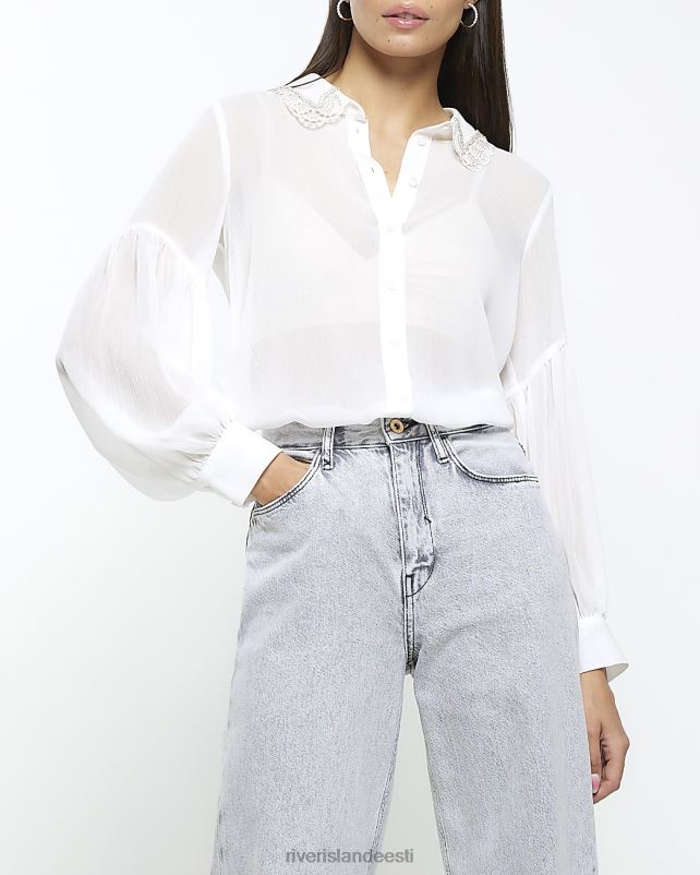 kehakate valge naised River Island šifooniga kaunistatud särk 44TLL1050