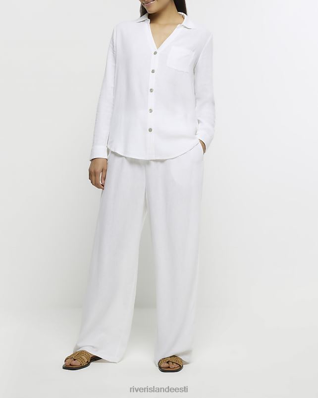 kehakate valge naised River Island linasega kinninööbitud särk 44TLL1245