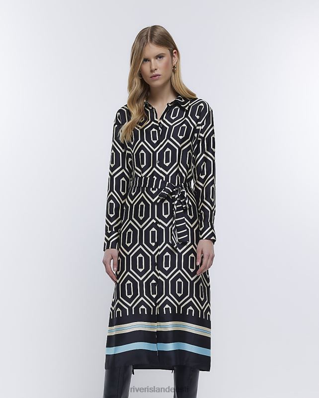 kehakate must naised River Island prindiga pikkade varrukatega midisärkkleit 44TLL1958