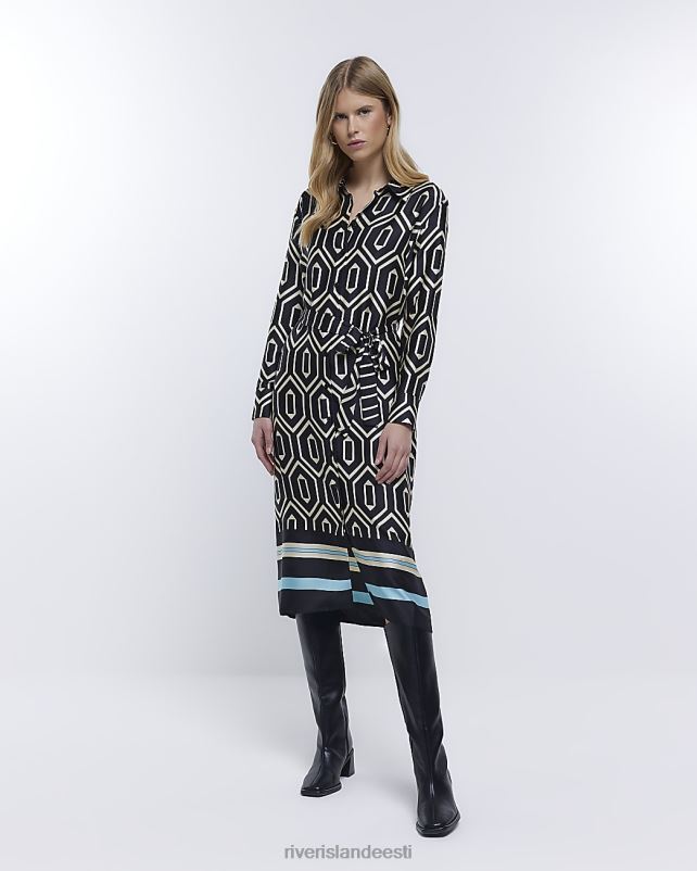 kehakate must naised River Island prindiga pikkade varrukatega midisärkkleit 44TLL1958