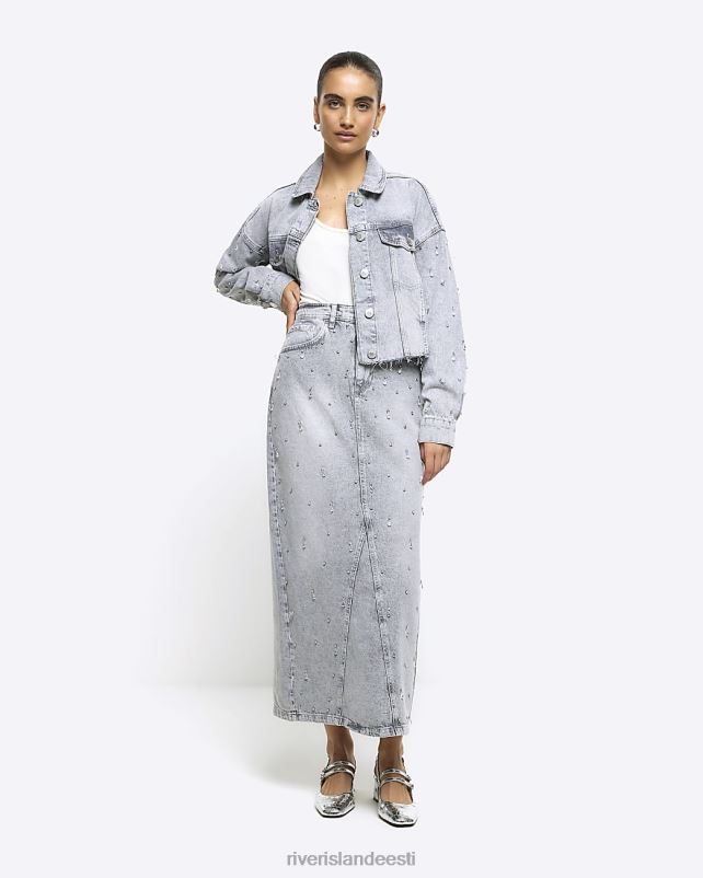 kehakate hall naised River Island kaunistatud teksane seelik 44TLL4023