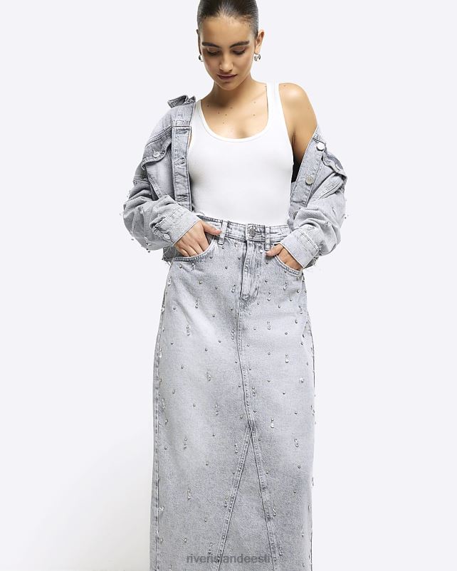 kehakate hall naised River Island kaunistatud teksane seelik 44TLL4023