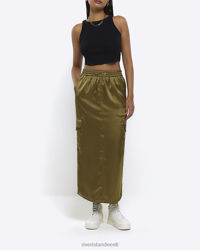 kehakate khaki naised River Island satiin cargo midi seelik 44TLL4375