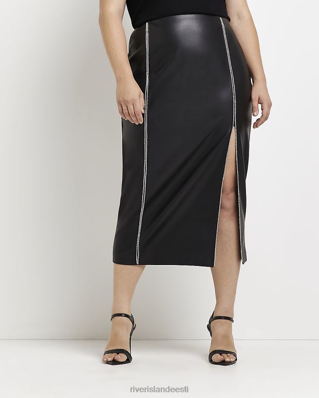 kehakate must naised River Island pluss kunstnahast diamante midiseelik 44TLL5080