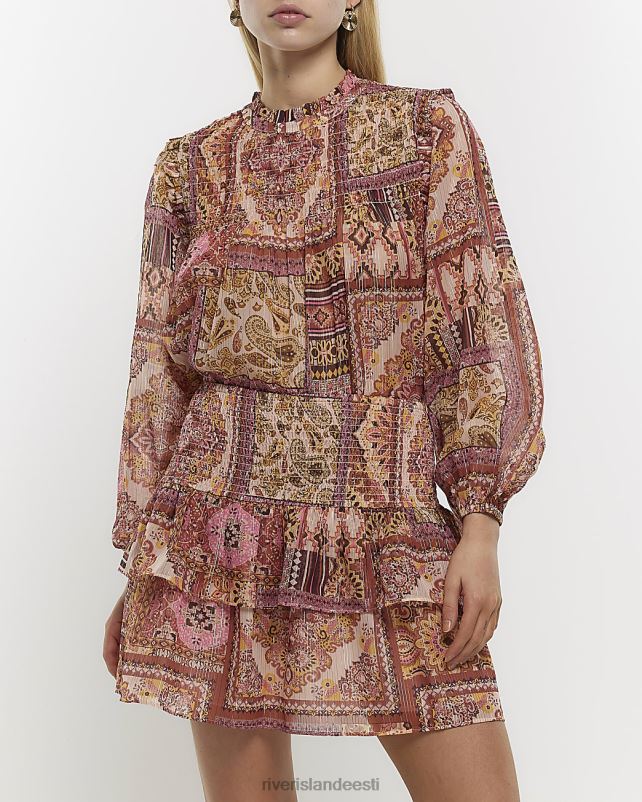 kehakate roosa naised River Island paisley shirred miniseelik 44TLL1279