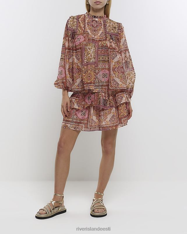 kehakate roosa naised River Island paisley shirred miniseelik 44TLL1279