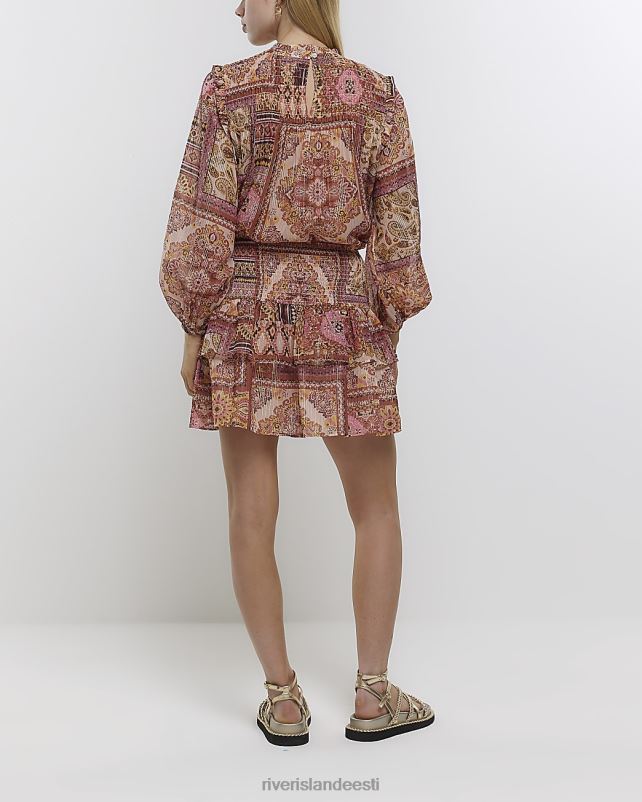 kehakate roosa naised River Island paisley shirred miniseelik 44TLL1279