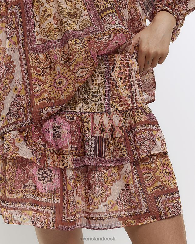 kehakate roosa naised River Island paisley shirred miniseelik 44TLL1279