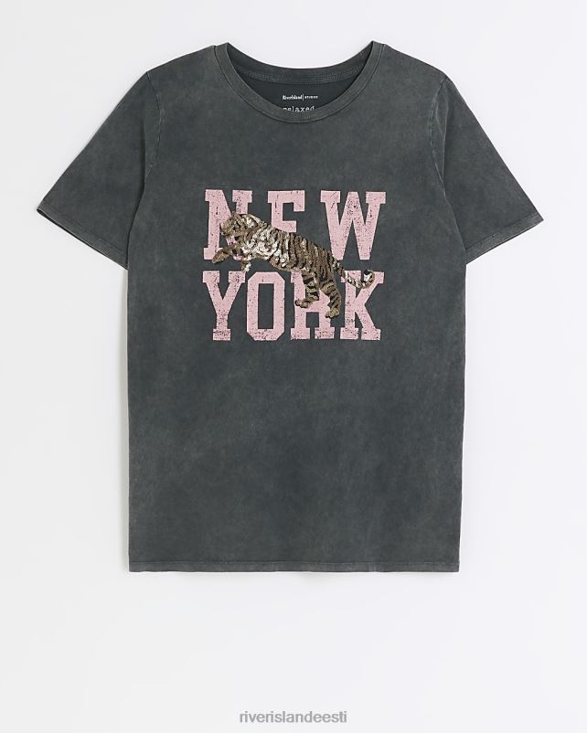 kehakate hall naised River Island New Yorgi graafiline T-särk 44TLL3902